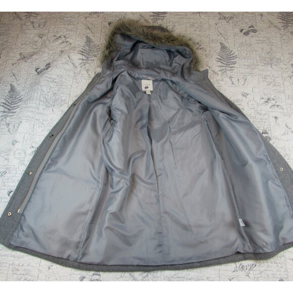 Bloggers fav J. CREW Vail Faux Fur Parka Coat Hood Peacoat Grey Classic Preppy 2 - Picture 10 of 10